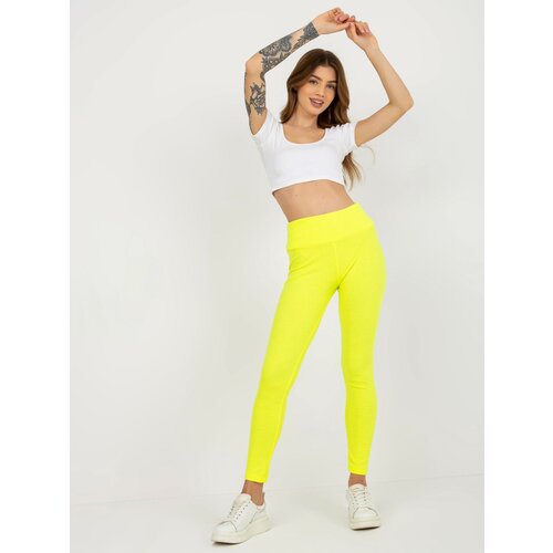 Fashion Hunters Fluo yellow cotton striped basic leggings Slike