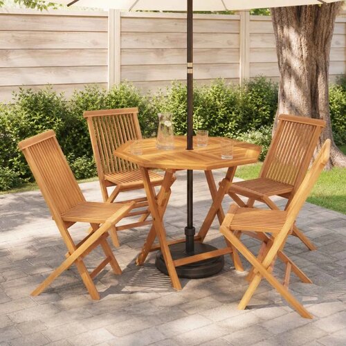  5-dijelni sklopivi vrtni bistro set Prirodna - Osmerokut 4 sjedala Bez naslona za ruke Slike