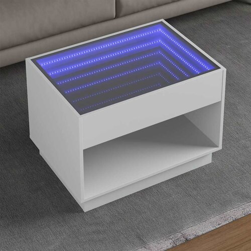  Stolić za kavu s beskonačnim LED svjetlima bijeli 70x50x50 cm Cene