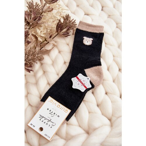Kesi Women's warm socks with teddy bear, black Cene