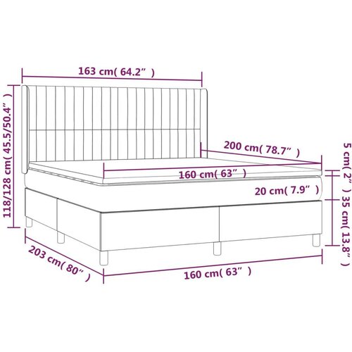  Krevet box spring s madracem LED svjetlosivi 160x200 cm tkanina Slike