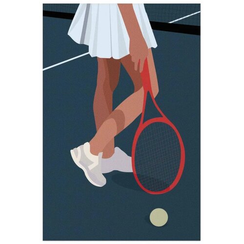  Plakat - Tennis Player with a Red Racket on the Court - Illustration 40x60 Bez okvira Slike