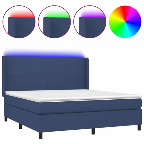 vidaXL Box spring postelja z vzmetnico LED modra 160x200 cm blago, (20901553)