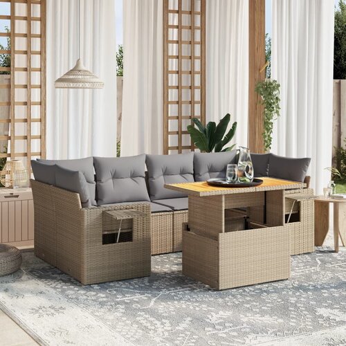 vidaXL 7-dijelni set vrtnih sofa od poliratana s jastucima bež Cijene