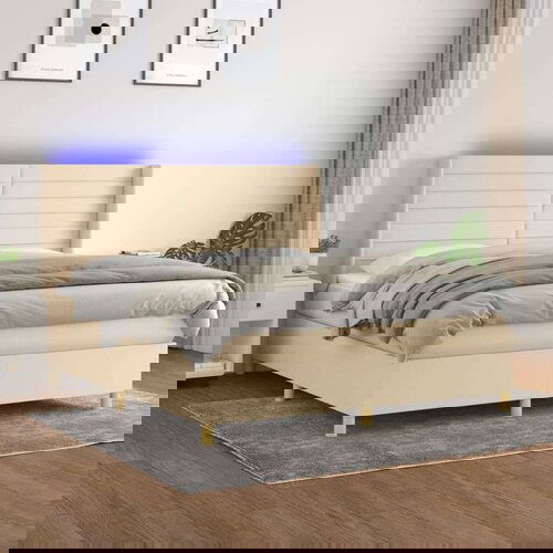  Krevet box spring s madracem LED krem 180x200 cm od tkanine Cene