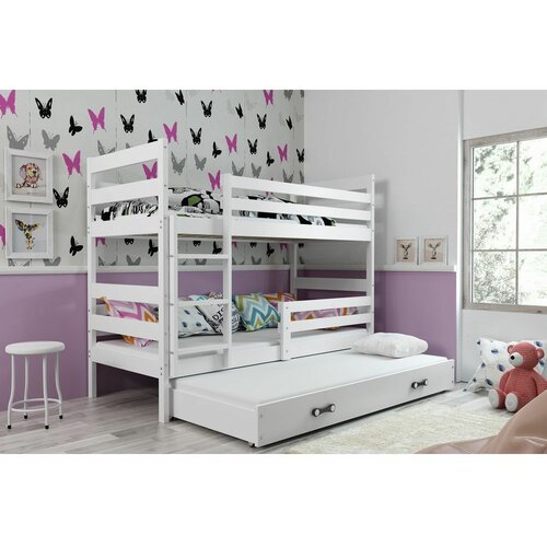 Erik drveni dečiji krevet na sprat sa tri kreveta - 160x80 - beli-beli Slike