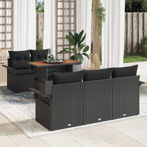 VidaXL 6-delni vrtni kavč set s prejemi Črn Poly Ratan Acacia Slike