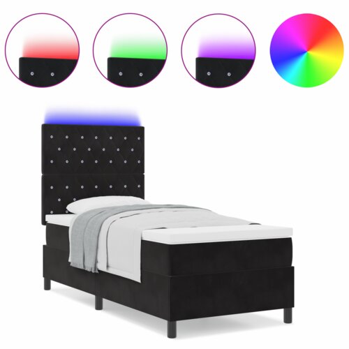 VidaXL Box spring krevet s madracem i LED svjetlom Crna 100x200 cm Bar&amp;scaron;un Slike