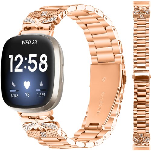 INF iskriv pas za fitbit versa 3/4 z metuljem in tremi okrasnimi kamni pinkgold, (22076885) Cene