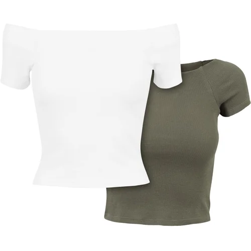 UC Ladies Ladies Off Shoulder Rib Tee 2-Pack white+olive