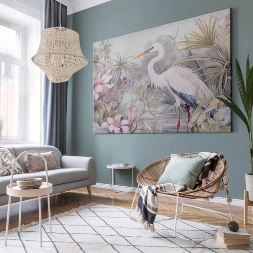 XXL slika - Heron wading in a pond - illustration in bright colours 160x107 Slike