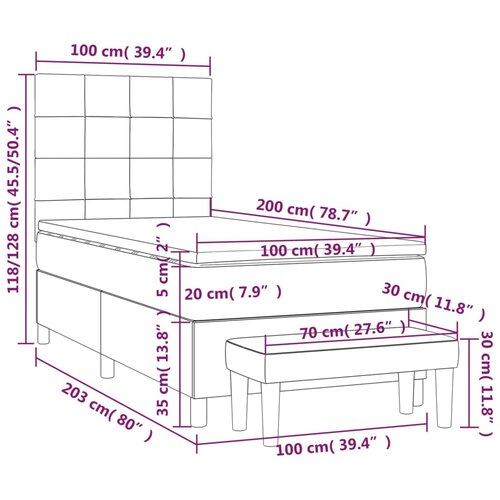  Krevet s oprugama i madracem tamnosmeđi 100 x 200 cm od tkanine Slike