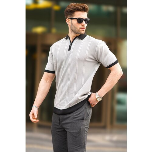 Madmext Gray Zipper Detailed Polo Collar Men's T-Shirt 6874 Cene