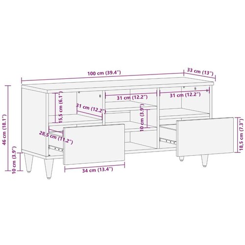  ormar s ladicama Orah 100 x 33 5 x 46 cm Čvrsto drvo manga Slike