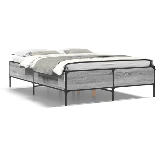 Maison Chic Posteljni okvir - Dvoposteljna postelja - Zakonska postelja siva sonoma 135x190 cm inženirski les in kovina-J15179, (21765178) Slike
