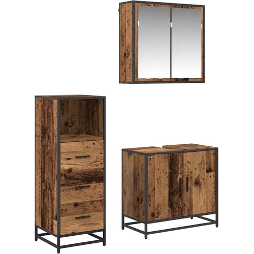 Set namje&amp;scaron;taja za kupaonicu 3 kom. Staro drvo 65 x 33 x 60 cm Slike