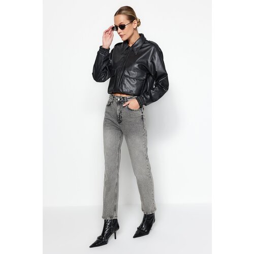 Jeans De Tiro Alto Para Mujer – Corte Wide Leg, Efecto Lavado Gris, 100% Algodón, Pierna Ancha, Talla S A XL