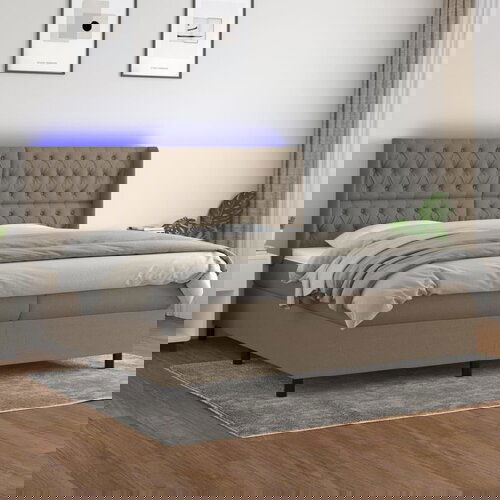 The Living Store Box spring postelja z vzmetnico LED taupe 200x200 cm blago - Box Spring Postelja, (21515975) Slike