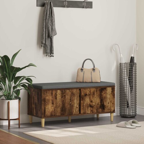  Klupa za hodnik s jastukom Dimljeni Hrast 100 x 38 x 46 cm Slike