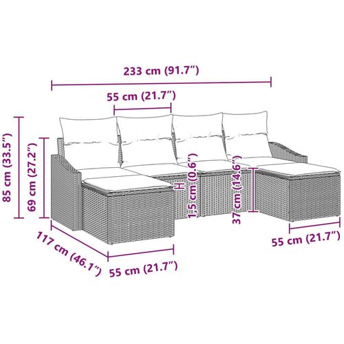 VidaXL set za vrtni kauč od 6 dijelova s jastučićima Bež Poli Ratan Slike