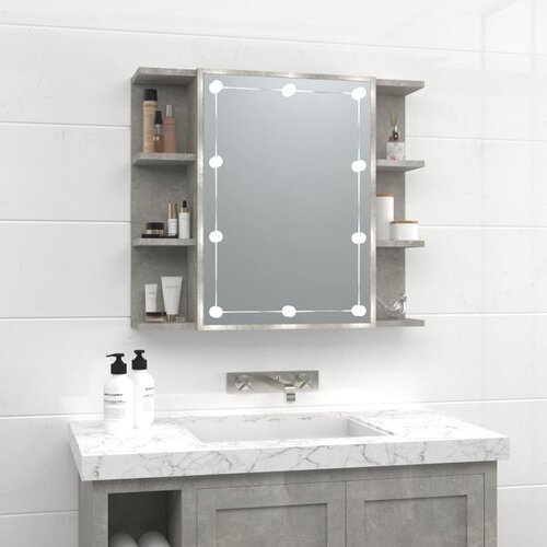 VidaXL Ormarić s ogledalom i LED svjetlima boja betona 70x16,5x60 cm Slike