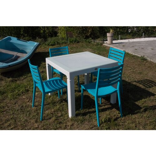  Ba&scaron;tenski  set zara 4 stolice i sto sa staklom 90x90 belo plavi Cene