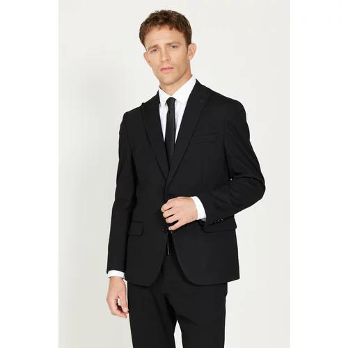 ALTINYILDIZ CLASSICS Men's Black Slim Fit Slim Fit Dovetail Collar Patterned Suit