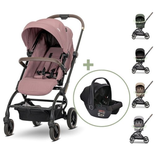 Lorelli Set kolica za bebe Makaya sa rotacionim sedi&scaron;tem 360&deg; i auto sedi&scaron;te, 22 kg, Roze Cene