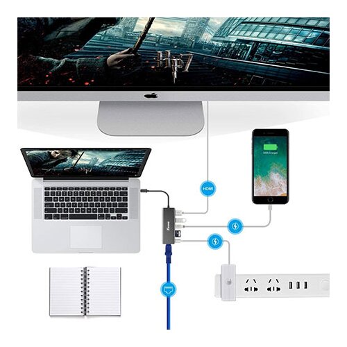 X Wave Adapter 6in1 Tip-C na HDMI USB3 SD,RJ-45 port replikator,blister Cene