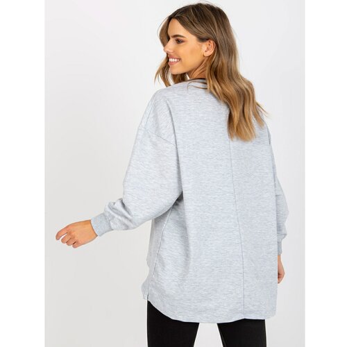Fashion Hunters Gray and navy blue sweatshirt without a hood with a round neckline Slike
