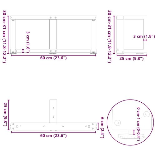 Noge za stolić T-oblika 2 kom bijele 60x25x(30-31) cm čelik Slike
