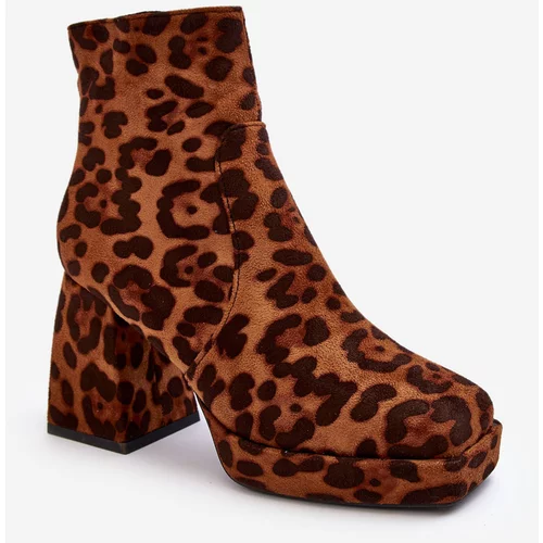 Kesi Suede ankle boots with sturdy heels, animal pattern, brown Abnous