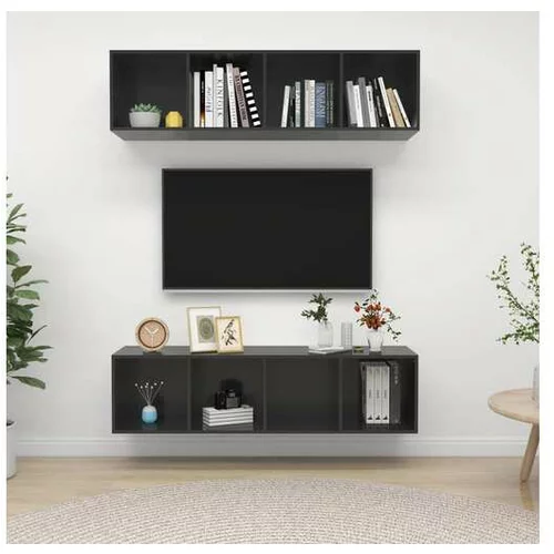  Stenska TV omarica 2 kosa visok sijaj sive barve iverna plošča