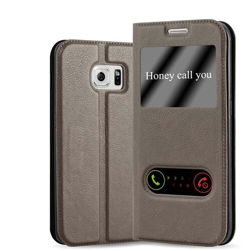 Cadorabo Samsung Galaxy S6 EDGE PLUS v kamnito rjava - Za&scaron;čitni ovitek z magnetnim zapiranjem, stoječo funkcijo in 2 okencema za gledanje, (20561245) Cene