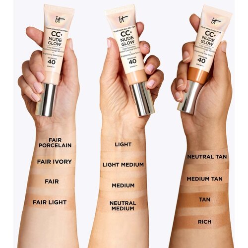IT Cosmetics Your Skin But Better CC + Nude Glow tekoči puder za posvetlitev kože SPF 40 odtenek Neutral Medium 32 ml Slike