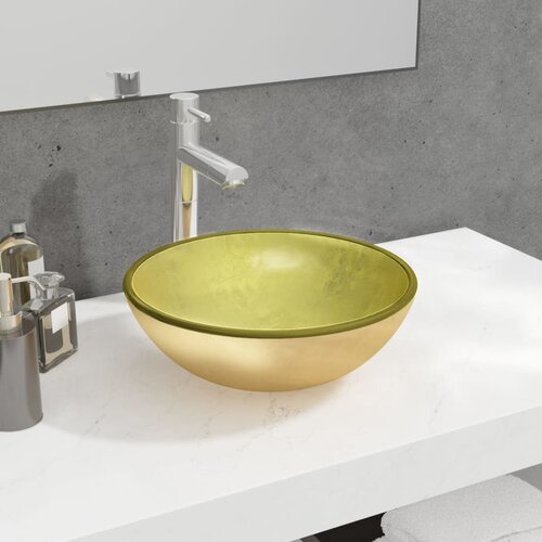 vidaXL Umivalnik kaljeno steklo 35x12 cm zlat Cene