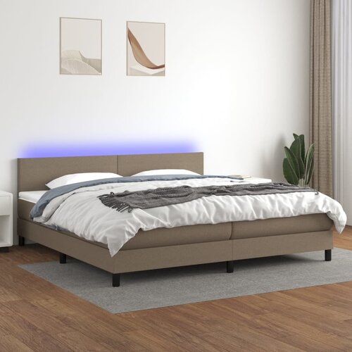 Krevet box spring s madracem LED smeđesivi 200x200 cm tkanina Cene