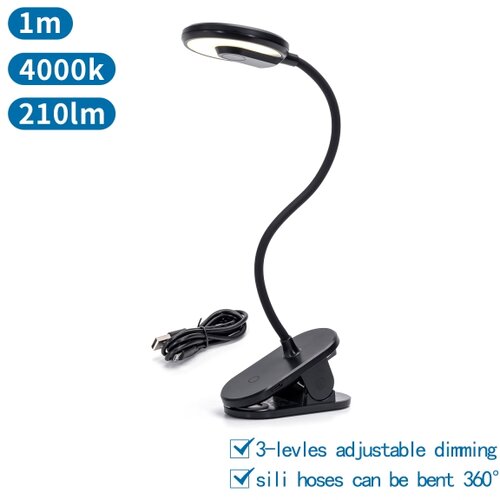 Aigostar LED prigu&amp;scaron;iva punjiva stona lampa sa klipsom LED/3W/5V 1800mAh crna Slike