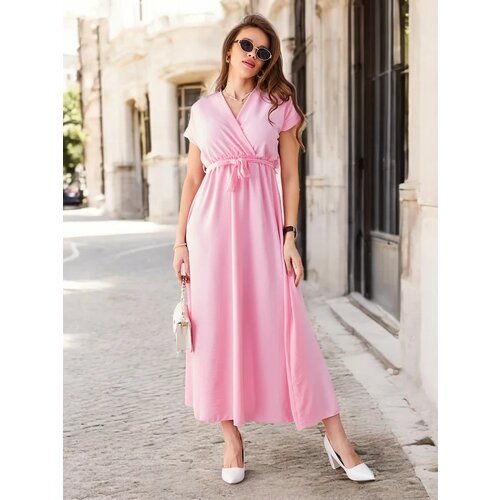 Resti Women's midi dress with a wrap neckline, short sleeves, and a belt Cene