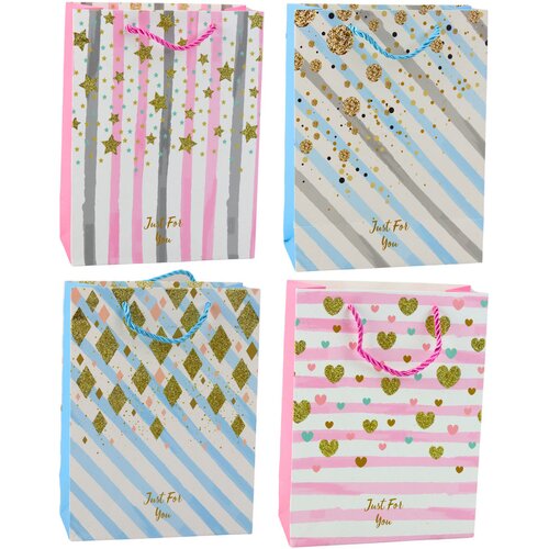  Paper Gift Bag Blue Pink Glitter 23 x 18 x 10.5 cm Slike