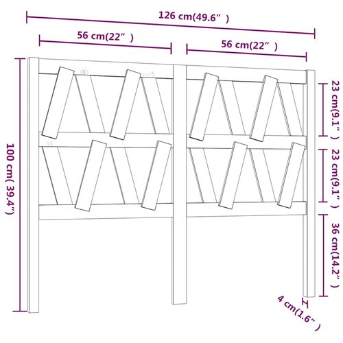  Uzglavlje za krevet crno 126 x 4 x 100 cm od masivne borovine Slike