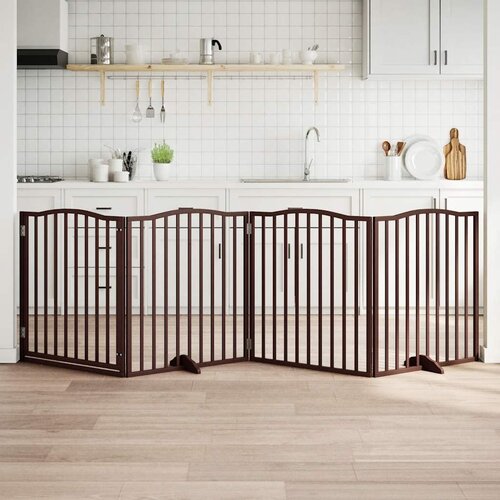 vidaXL Ograda za pse z vrati zložljiva 4 paneli rjava 320cm topolovina Cene