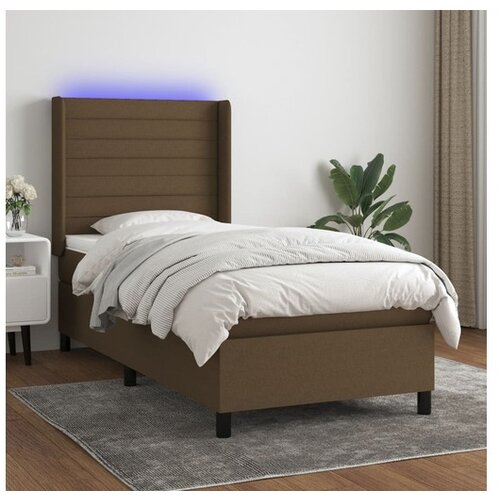 vidaXL Box spring postelja z vzmetnico LED temno rjava 90x190 cm blago Cene
