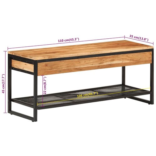  Klupa za cipele 110x35x45 cm od masivnog drva bagrema i željeza Slike