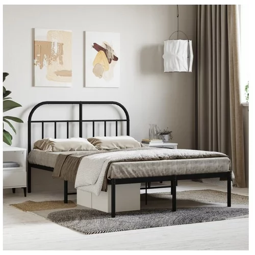 vidaXL Kovinski posteljni okvir z vzglavjem crn 120x200 cm