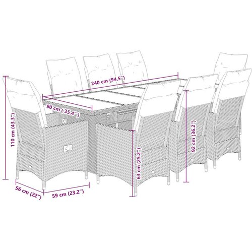 VidaXL 9-dijelni vrtni bistro set od poliratana s jastucima bež - Bež Bez naslona za noge 8 Slike