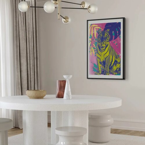  Plakat - Colorful Tiger - intense colors of a tiger surrounded by tropical plants 40x60 Crni okvir s margom Slike
