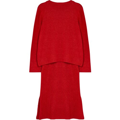 Trendyol Red Soft Textured Skirted Knitwear Bottom-Top Set Cene
