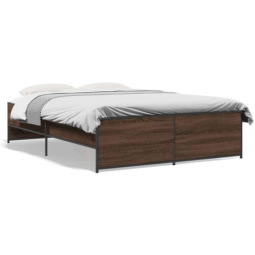 VidaXL Okvir za krevet smeđi hrast 135x190cm konstruirano drvo i metal Slike