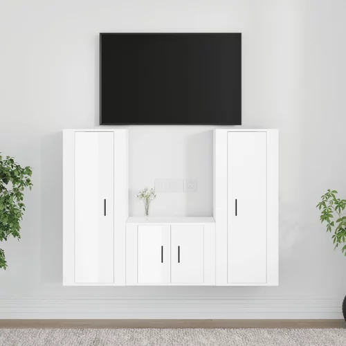  3-dijelni set TV ormarića sjajni bijeli konstruirano drvo